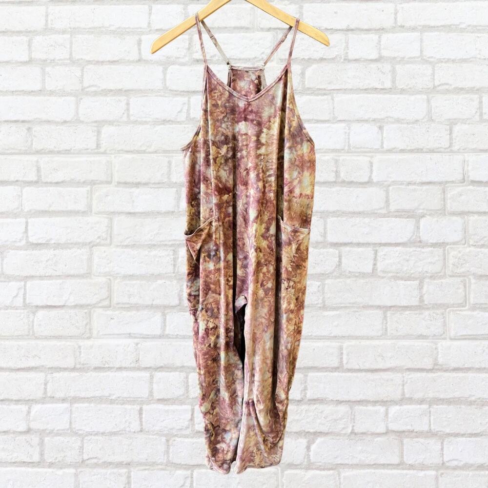 Hand Dyed Artisan Small Earthy Ice Dyed Harem Romper Hot Shot Festival Tie Dye